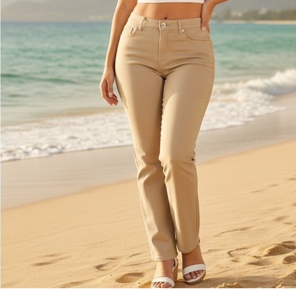 Just My Size JMS Women 22WS Khaki Tan Classic Fit Straight Leg Stretch Pant NWT